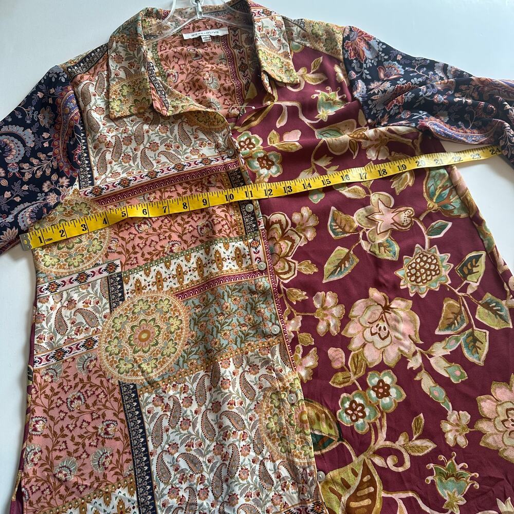 Rose & Olive Patchwork Button Top Womens Large Multicolor Paisley Floral Boho - Picture 9 of 10